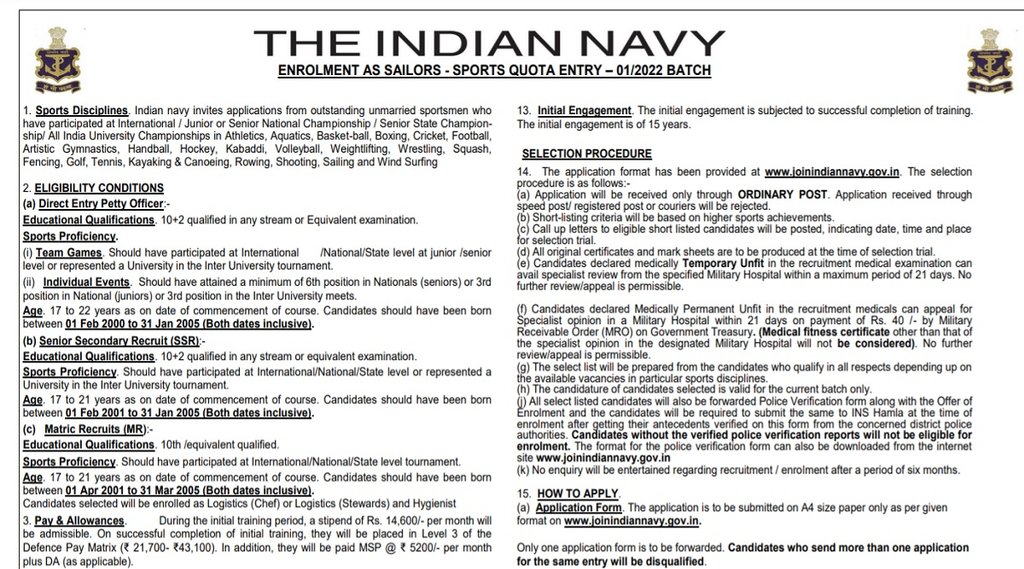 Indian Navy Recruitment 2021
