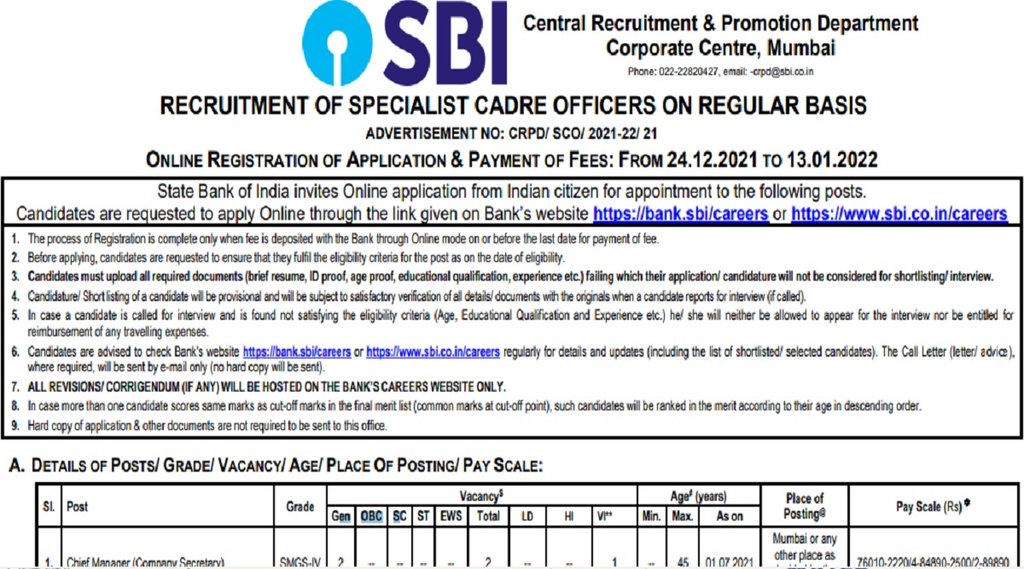 Bank Recruitment, SBI Recruitment 2022, state Bank of India