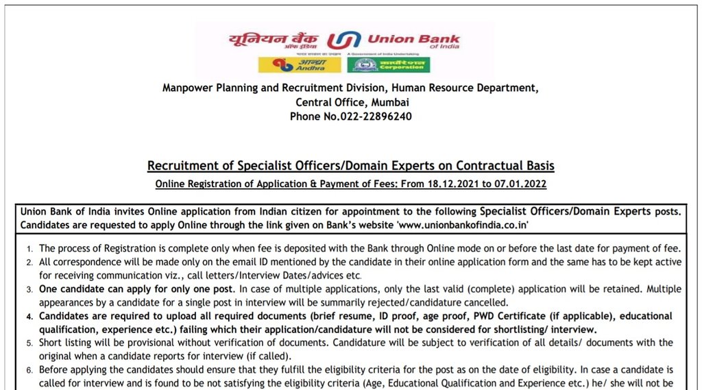 Union Bank Recruitment 2021
