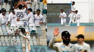 IND vs NZ 2nd test Day 2 Stumps Ajaz Patel Ravichandran Ashwin Mohammad Siraj New Zealand Lowest test score