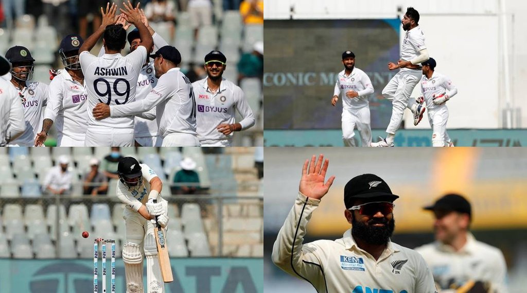 IND vs NZ 2nd test Day 2 Stumps Ajaz Patel Ravichandran Ashwin Mohammad Siraj New Zealand Lowest test score