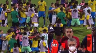 physical-fight-during-football-match-between-players-of-two-teams-one-player-punched-falls-on-field-during-africa-cup-of-nations-watch-video