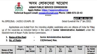 APSC, Junior Administrative Assistant