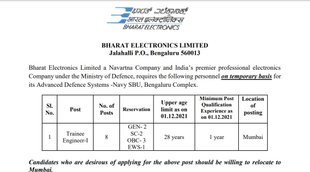 BEL, BEL Vacancy 2022, Ministry of Defence Recruitment 2022, Govt Job 2022