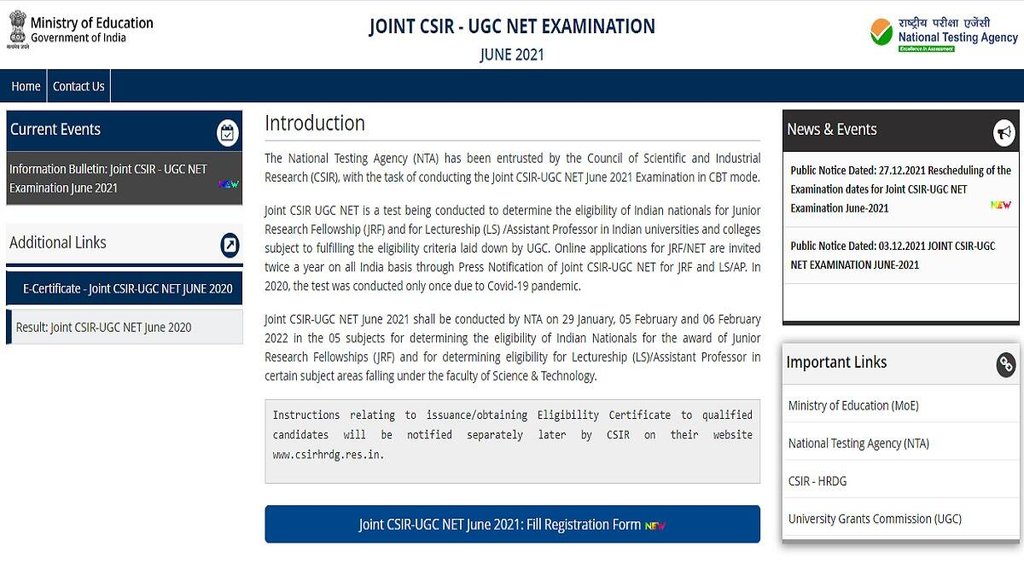 CSIR UGC NET Exam 2021, NTA UGC