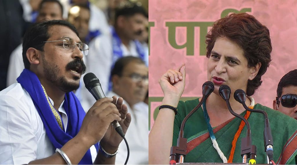 Chnadrasekhar Azad Photo| UP Election Priyanka Photo| Priyanka Gandhi PTI| Azad Priyanka Photo