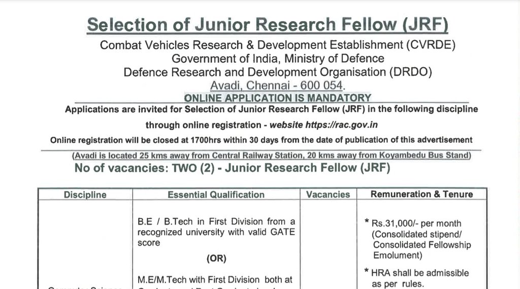 DRDO, DRDO JRF 2022, DRDO JRF Vacancy, DRDO Job 2022