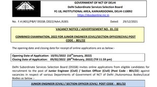 DSSSB, DSSSB Job, DSSSB Vacancy 2022, Govt Job