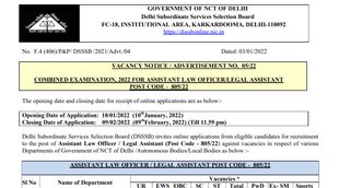 DSSSB Vacancy, DSSSB Recruitment 2022, DSSSB Latest Job Notification, DSSSB Legal Assistant Application