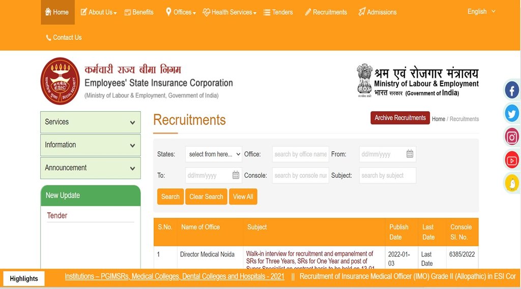 ESIC Recruitment 2022