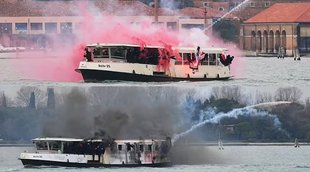 Fireworks launched vaporetto Venice two Team supporters embroiled naval battle Football Match