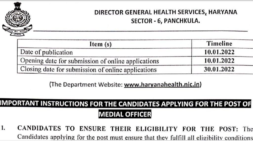 Haryana Health Department Recruitment 2022