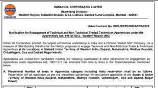 IOCL, IOCL Western Region Vacancy, Apprentice Notification