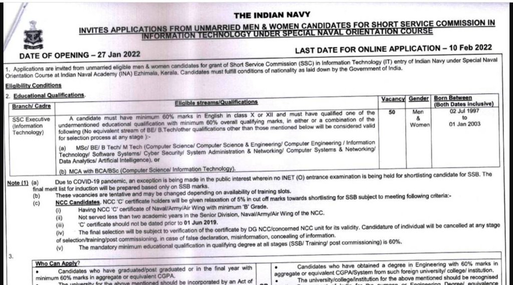 Indian Navy, Indian Navy Latest Notification