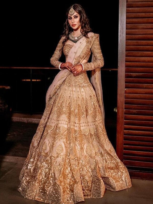 MOUNI ROY GOLDEN LEHENGA LOOK