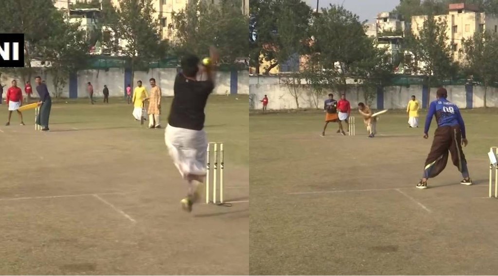 Madhya Pradesh Bhopal Dhoti Kurta Cricket Match Mundu Commentary Sanskrit language Maharishi Vedic Parivar Watch Video