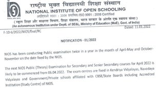 NIOS Board Exams 2022, NIOS Board Exams