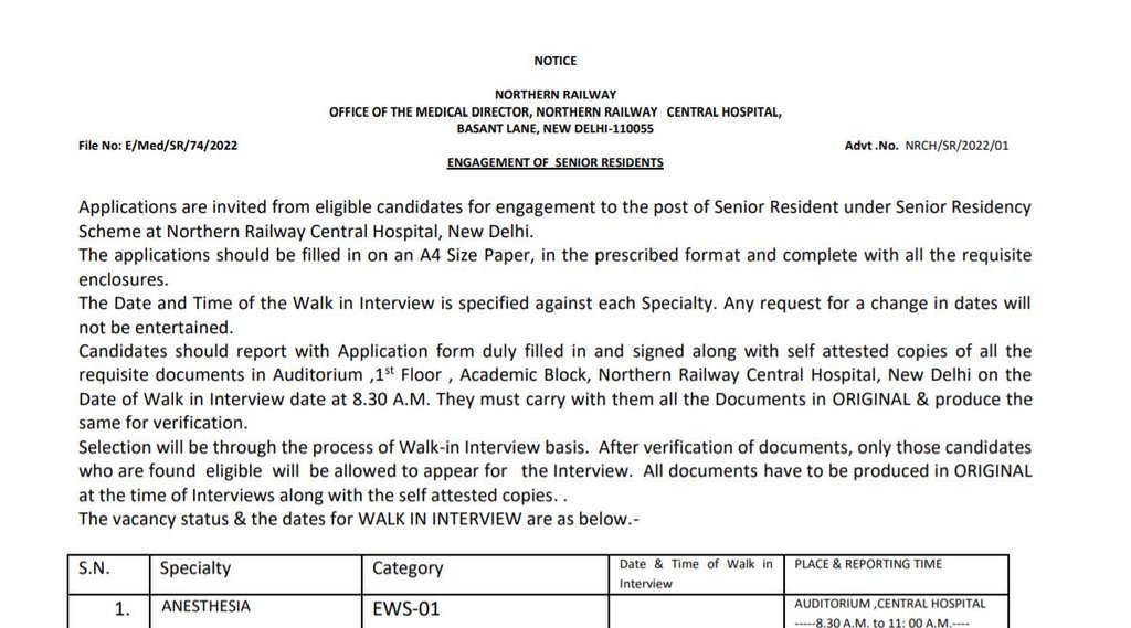 Northern Railway Senior Resident Interview, Northern Railway Website