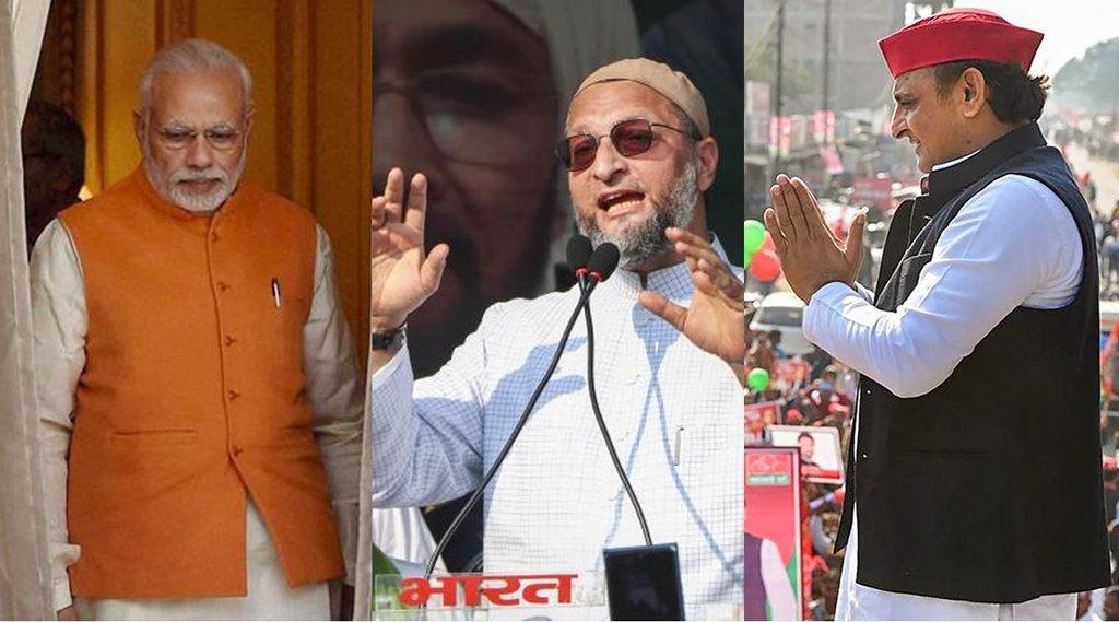 Narendra Modi, Akhilesh, Owaisi Narendra Modi, Akhilesh, Owaisi