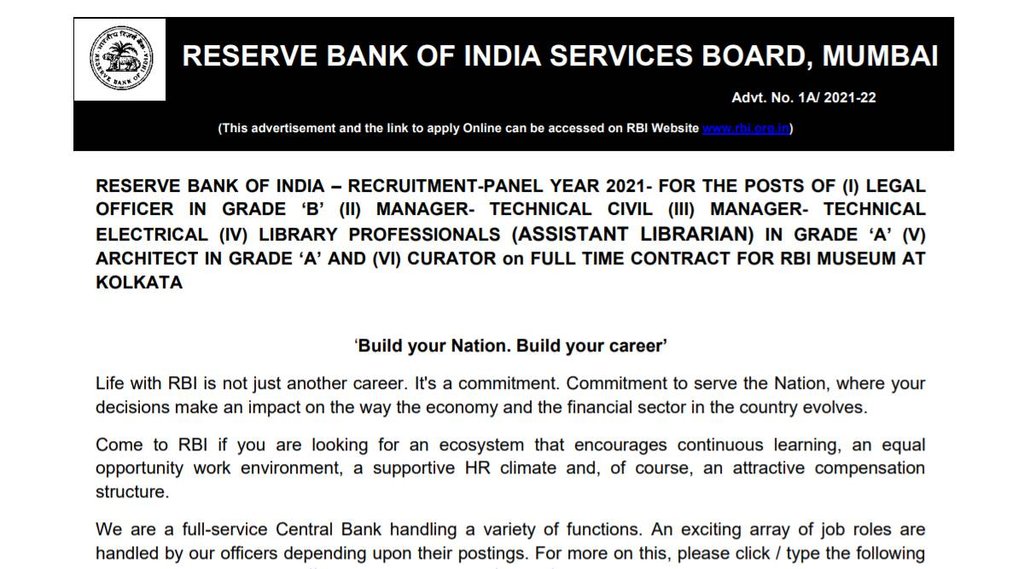 Bank Job, RBI SO Vacancy 2022, RBI Latest Notification
