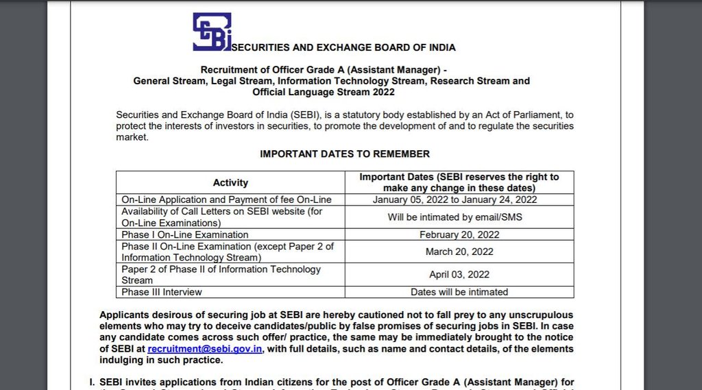 SEBI, SEBI Job 2022, SEBI Vacancy 2022, Govt Job 2022