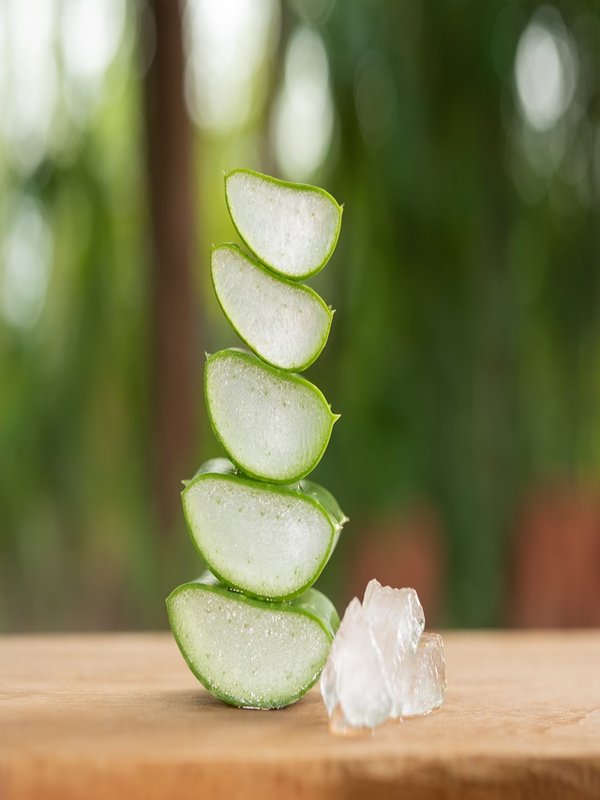Aloe Vera on product display wood counter background. aloe vera