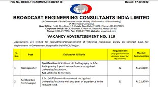 BECIL Job Notification, BECIL Radiographer Recruitment