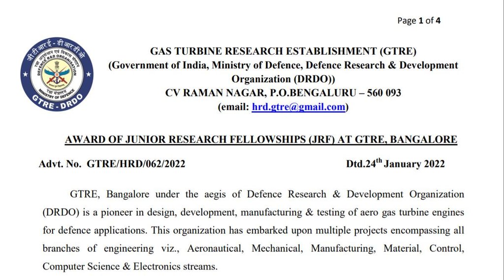 DRDO JRF, DRDO Vacancy, Govt Job 2022 DRDO JRF, DRDO Vacancy, Govt Job 2022