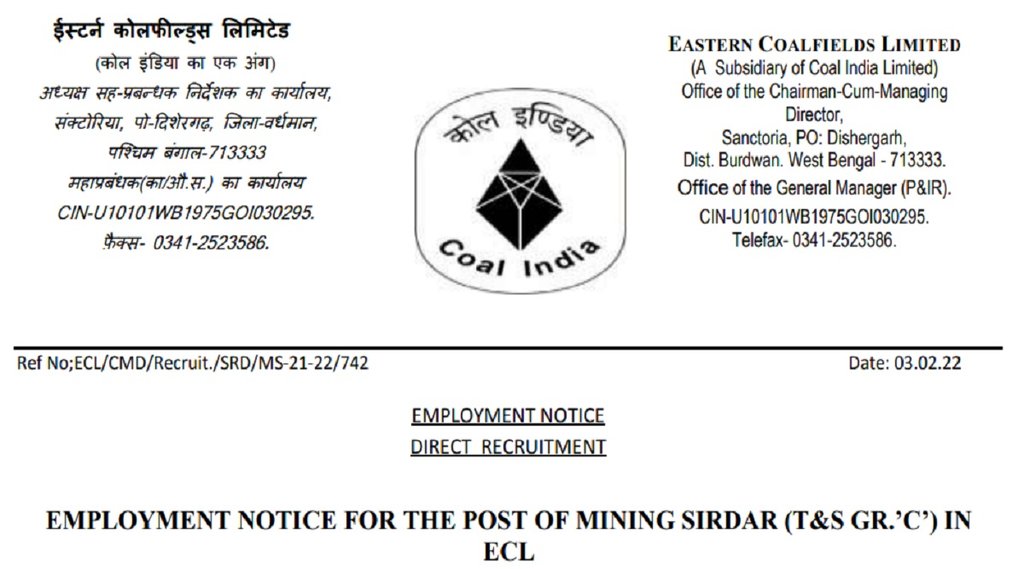 ECL Job, Eastern Coalfields Limited