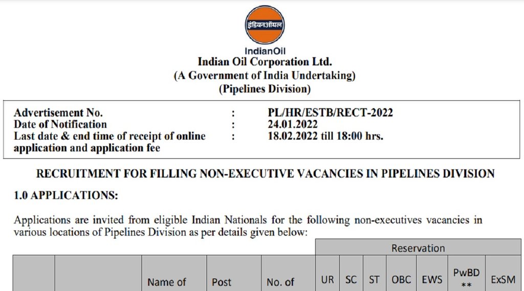 Indian Oil, IOCL Recruitment