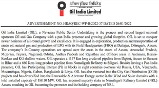 Oil India Jobs, Oil India Bharti