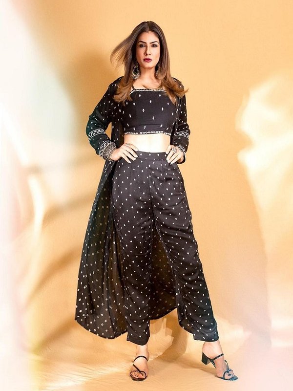 RAVEENA TANDON BLACK INDO WESTERN LOOK