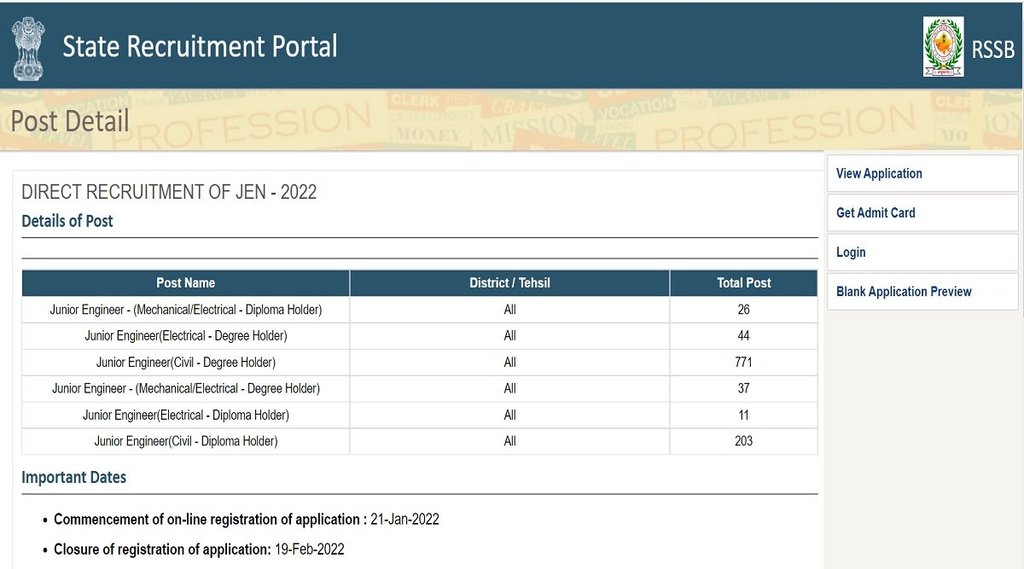 RSMSSB JE Recruitment 2022। RSMSSB। Rajasthan