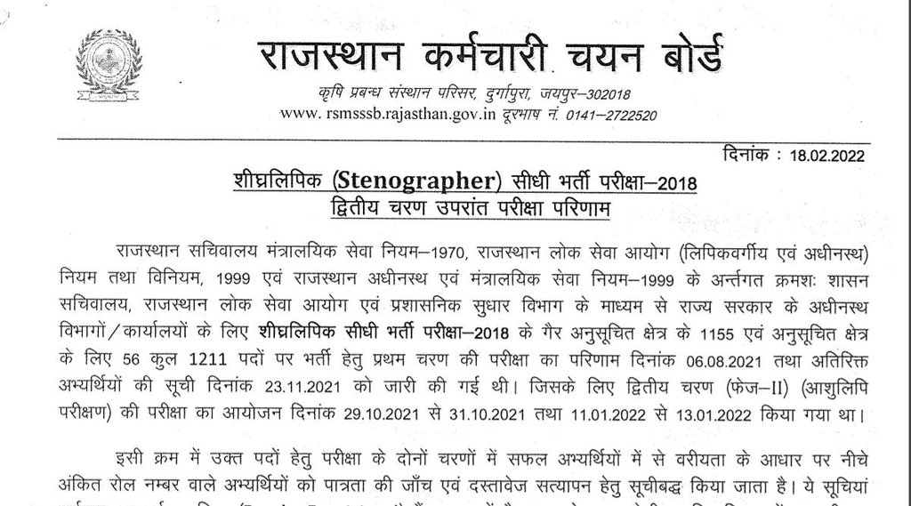 Govt Job, RSMSSB Result, Sarkari Naukri