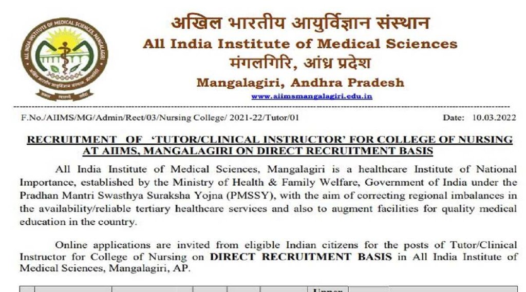 AIIMS Recruitment 2022, aiims vacancy 2022,aiims mangalagiri recruitment 2022