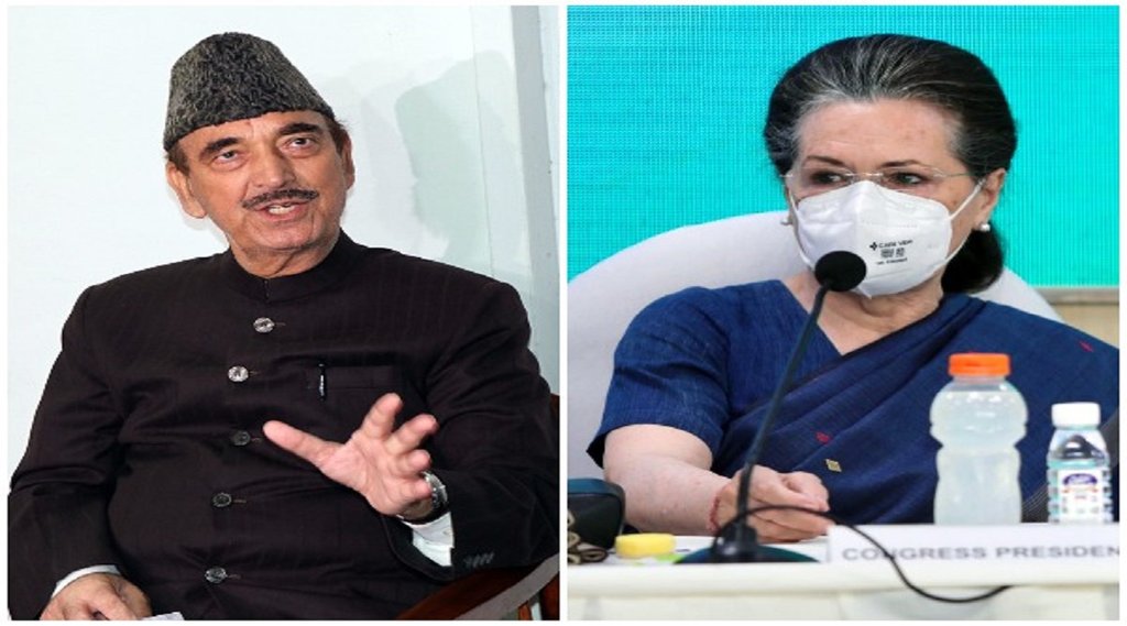 कांग्रेस नेता गुलाम नबी आजाद एंड अंतरिम प्रेजिडेंट सोनिआ गांधी। (फोटो- एएनआई)