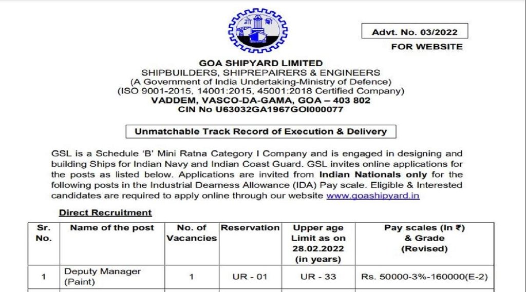 GSL Recruitment 2022, gsl vacancy 2022, gsl bharti 2022, shipyard recruitment 2022