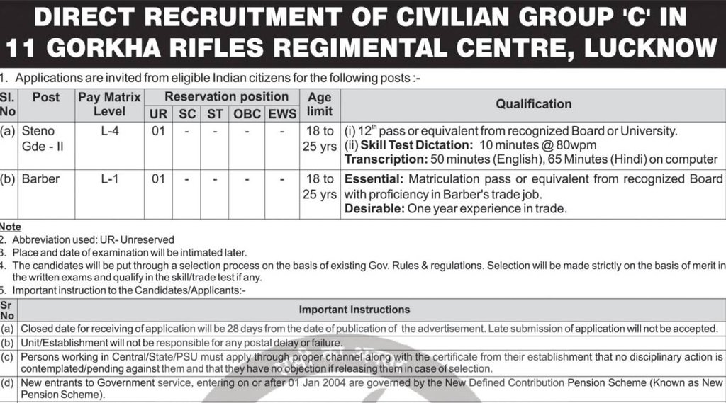 Gorkha Rifles, Govt Job, Sarkari Naukri