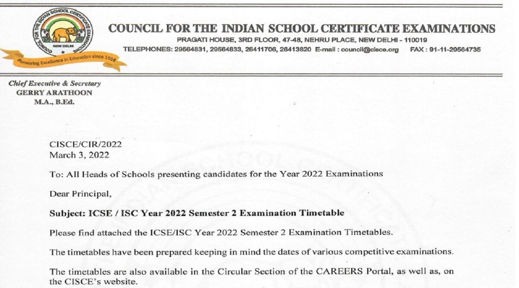 ICSE, ISC term 2। term 2 Date Sheet। ICSE ISC term 2 Date Sheet