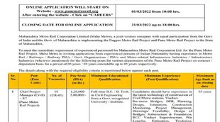 Metro Recruitment 2022, MMRCL Recruitment 2022,Metro Bharti 202