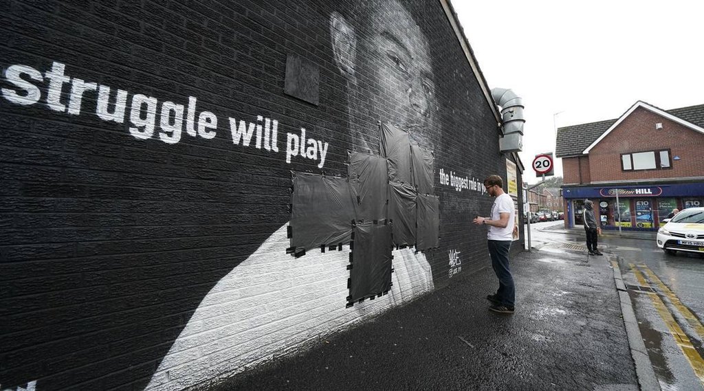 Mural of England player Marcus Rashford Manchester England European Championship final Italy vs England