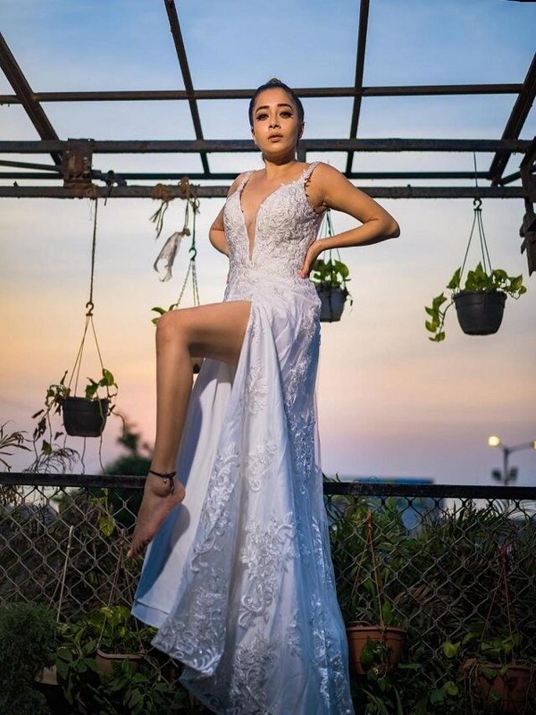 TINA DATTA IN THIGH HIGH SLIT DR