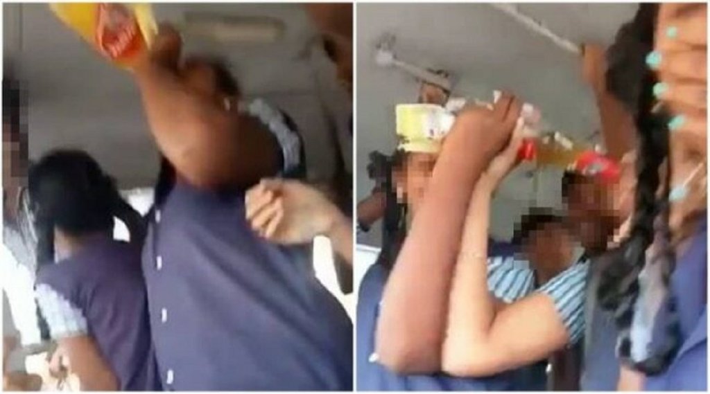 स्‍कूल बस में खुलेआम शराब पीते छात्रों का वीडियो वायरल। (फोटो- ट्विटर)
