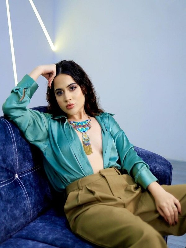 URFI JAVED IN BRALESS OPEN SHIRT
