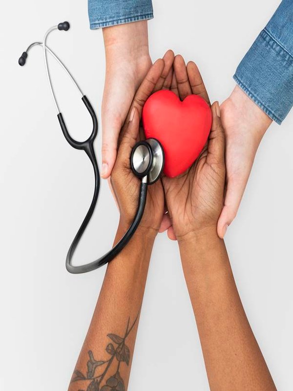 Hand cupping stethoscope health concept