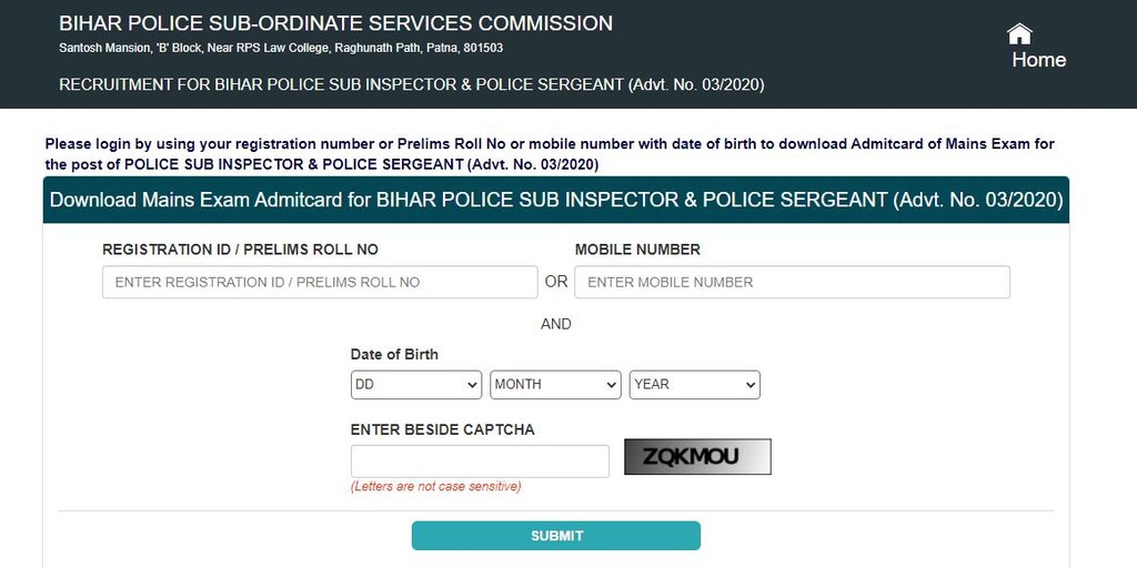 Bihar Police SI Mains Admit Card 2022, Bihar Police SI Mains exam 2022 date, Bihar Police SI Mains exam 2022