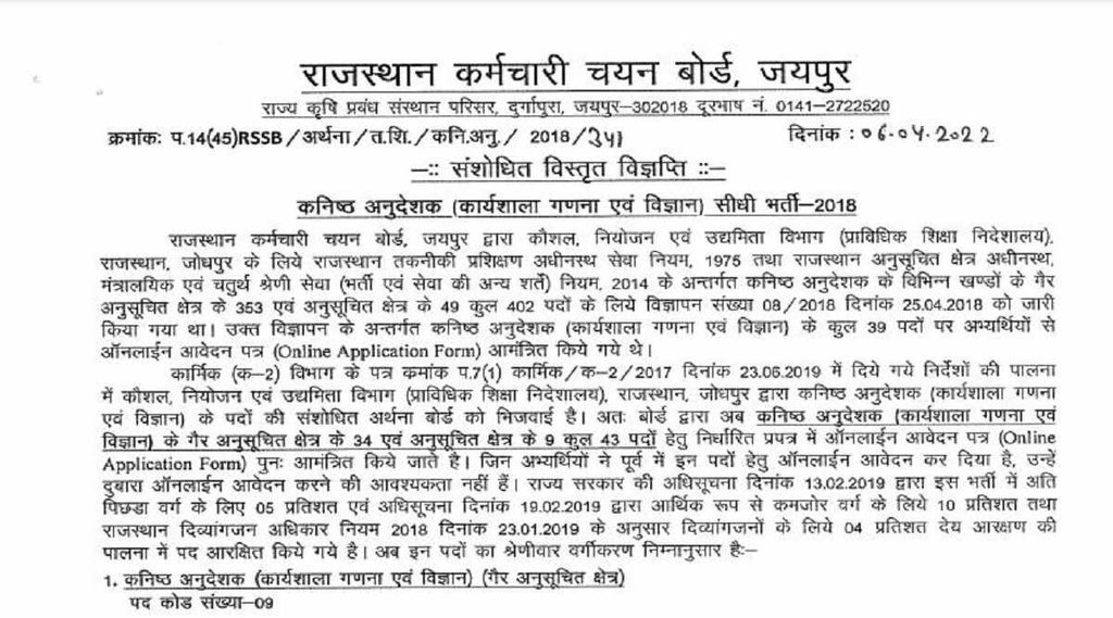 rsmssb junior instructor recruitment 2022। rsmssb junior instructor Bharti 2022। rsmssb junior instructor vacancy 2022