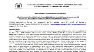 SGPGIMS Recruitment 2022, SGPGIMS Lucknow Recruitment 2022 ,SGPGIMS Staff Nurse Vacancy 2022