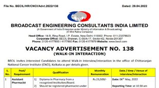 becil paramedical recruitment, cnci kolkata recruitment