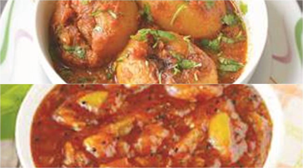 दही वाले भरवा टिंडे (ऊपर) और आम की लौंजी (नीचे)।
दही वाले भरवा टिंडे (ऊपर) और आम की लौंजी (नीचे)।